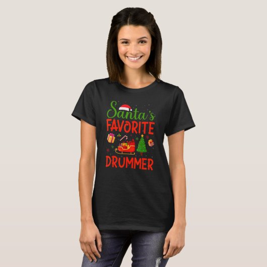 Kerstboom Santa's favoriete drummer Matching Chris T-shirt (Voorkant volledig)