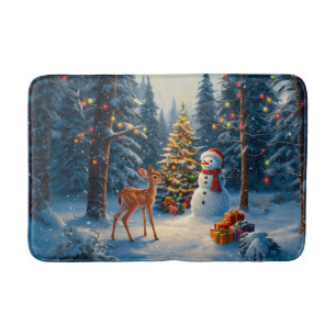 Kerstboom Scene Schattige Herten Fawn Snowman Badmat