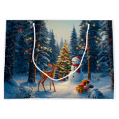 Kerstboom Scene Schattige Herten Fawn Snowman Groot Cadeauzakje (Voorkant)