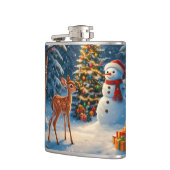 Kerstboom Scene Schattige Herten Fawn Snowman Heupfles (Links)