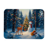 Kerstboom Scene Schattige Herten Fawn Snowman Magneet (Horizontaal)