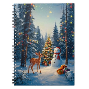 Kerstboom Scene Schattige Herten Fawn Snowman Notitieboek