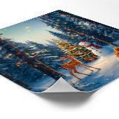 Kerstboom Scene Schattige Herten Fawn Snowman Poster (Hoek)