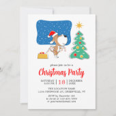 Kerstboom Schattige Puppy Dog Santa Hat Party Kaart (Voorkant)