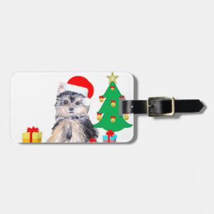 Kerstboom, schattige Yorkshire puppy dog & giften Bagagelabel