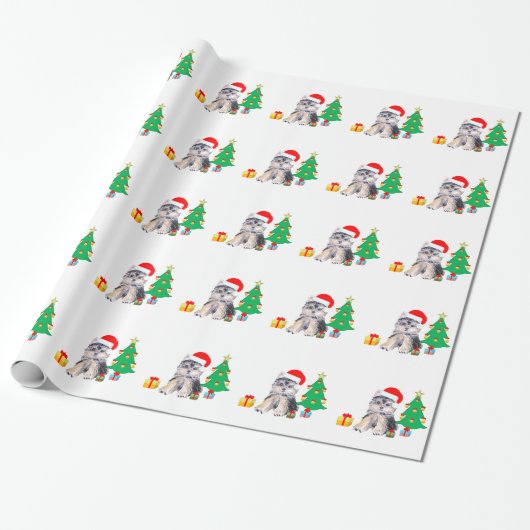 Kerstboom, schattige Yorkshire puppy dog & giften Cadeaupapier (Uitgerold)