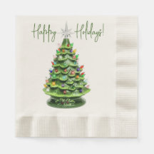 Kerstboom servetten van verlicht keramiek in retro