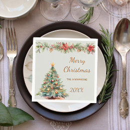 Kerstboom slinger rode bloemen groene Kerstfeest d Servet