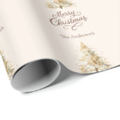 Kerstboom sneeuw crème mokka Kerstmis Cadeaupapier (Rol Hoek)