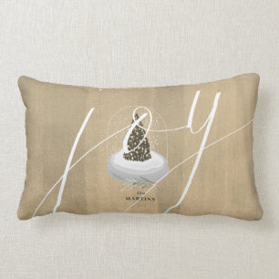 Kerstboom Sneeuw Wereldbol Gold Joy Script Vakanti Kussen