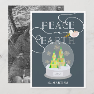 Kerstboom Sneeuw Wereldbol Navy Kerstfoto Kaart