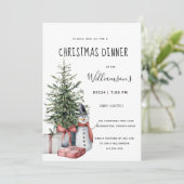 Kerstboom Sneeuwman Kerstdiner uitnodiging (Staand voorkant)