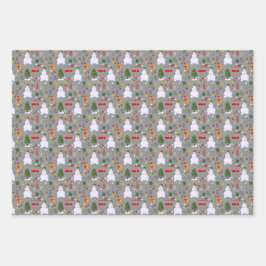 Kerstboom Sneeuwman Sled Gifts Bells Inpakpapier Vel