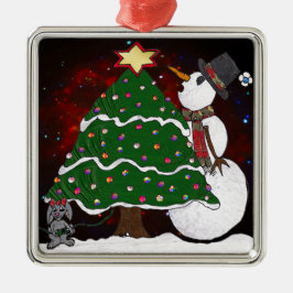 Kerstboom Sneeuwman Verrassingskunstdruk Metalen Ornament