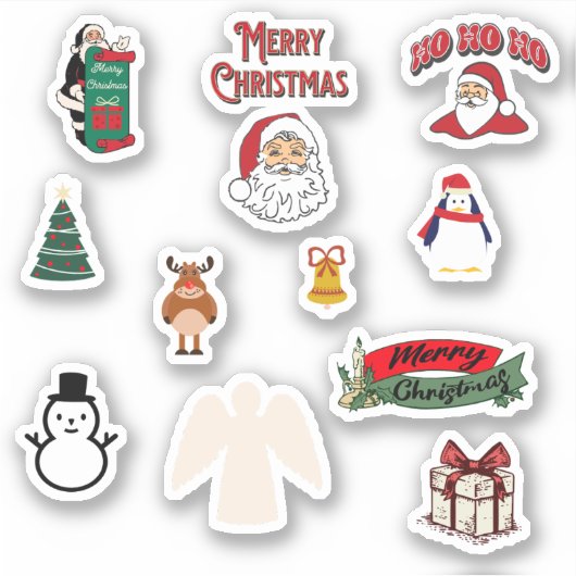 Kerstboom sneeuwpop elk engel pinguïn set van sticker (Voorkant)