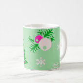 Kerstboom, sneeuwvlokken en decoraties koffiemok (Voorkant rechts)