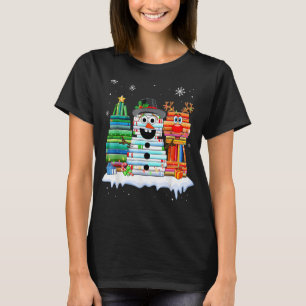 Kerstboom Snowman Reindeboboek Stack Librari T-shirt