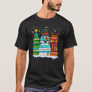 Kerstboom Snowman Reindeboboek Stack Librari T-shirt