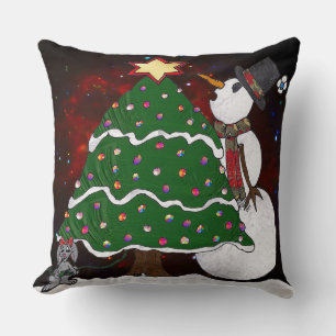 kerstboom Snowman Surprise Art Print Kussen