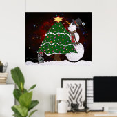 kerstboom Snowman Surprise Art Print Poster (Thuiskantoor)