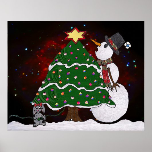 kerstboom Snowman Surprise Art Print Poster (Voorkant)