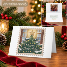 Kerstboom & Ster Postzegel Kerstkaart