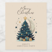 Kerstboom sterren de maan wijn etiket (Enkel label)