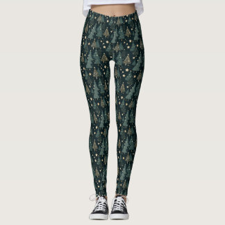 Kerstboom Sterren Goud Groen Patroon Decor Leggings