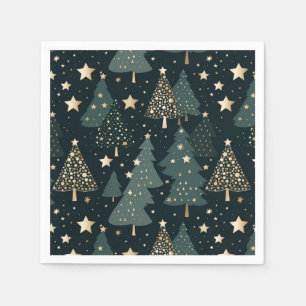 Kerstboom Sterren Goud Groen Patroon Decor Servet