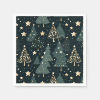 Kerstboom Sterren Goud Groen Patroon Decor Servet