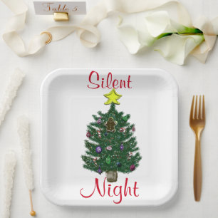 Kerstboom Stille nacht Papieren Bordje