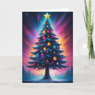 Kerstboom Synthwave Aurora Borealis Feestdagen Kaart