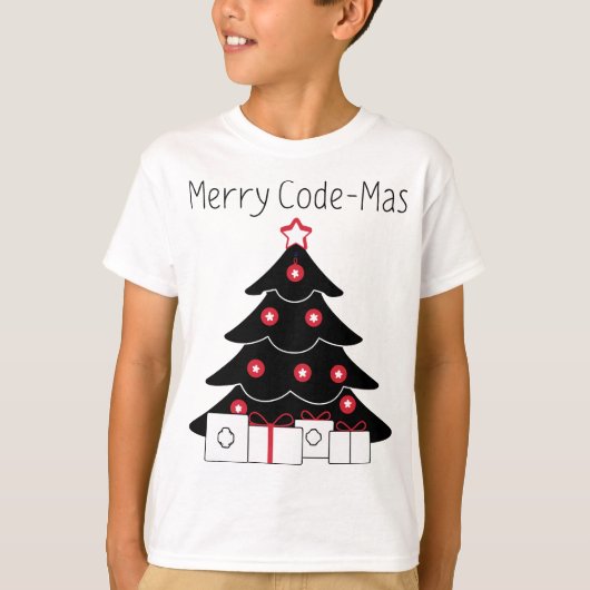 Kerstboom T-Shirt met Merry Code-mas voor Coder (Voorkant)
