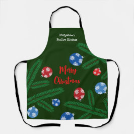 Kerstboom tak met sneeuwvlok decoraties schort