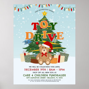 Kerstboom Teddy Bear Speelgoed Drive Fundraiser Poster