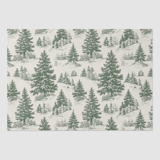Kerstboom Toile de Jouy Green Tissuepapier (Voorkant)