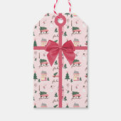 Kerstboom & Town Roze Retro Van Roze Bow Cadeaulabel (Voorkant)