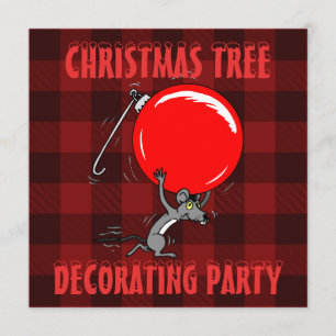 Kerstboom Trimming Party Red Plaid Mouse Kaart