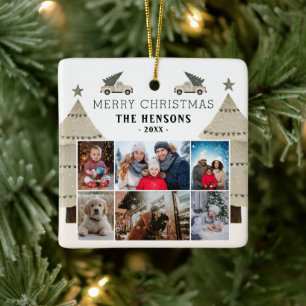Kerstboom Truck Familie 6 Foto Collage Keramisch Ornament