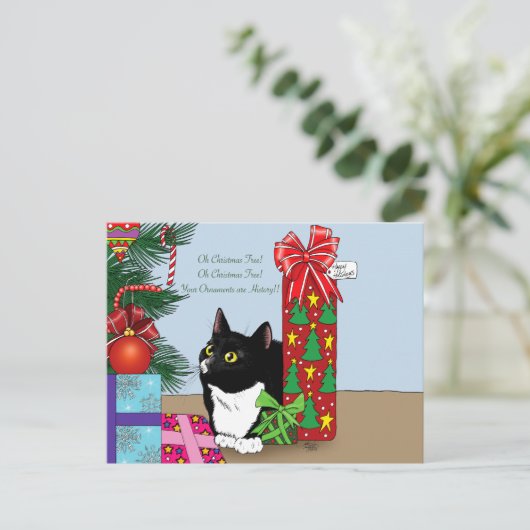 Kerstboom Tuxedo Kat Feestdagenkaart (Staand voorkant)