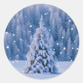 Kerstboom vakantie sneeuw ronde sticker (Voorkant)