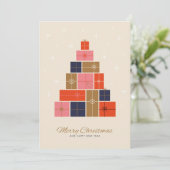 Kerstboom van cadeaustapels feestdagenkaart (Staand voorkant)