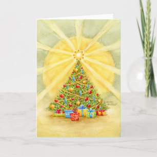 Kerstboom van Licht Blank Gevouwen Wenskaart Kaart