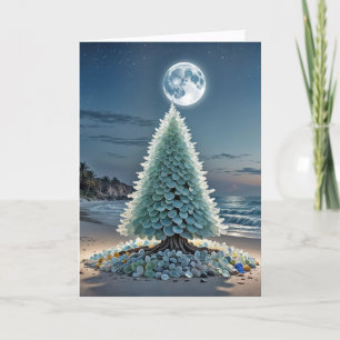 Kerstboom van Zeeglas op een Strand Kaart