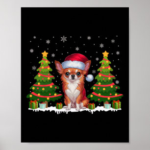 Kerstboom Verlicht Chihuahua Hond Kerstman Hoed Ke Poster