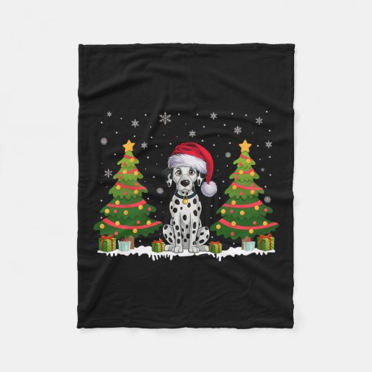 Kerstboom Verlicht Dalmatische Hond Kerstman Hoed Fleece Deken (Voorkant)
