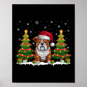 Kerstboom Verlicht Engelse Bulldog Santa Hat Kerst Poster