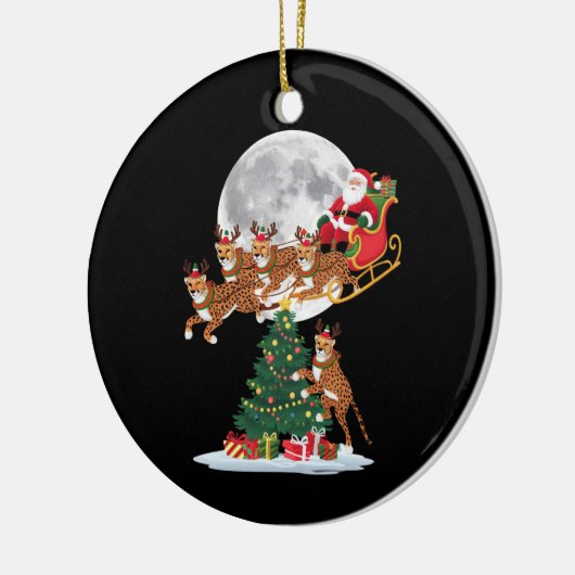 Kerstboom Verlicht Grappige Kerstman Rijdende Chee Keramisch Ornament (Links)