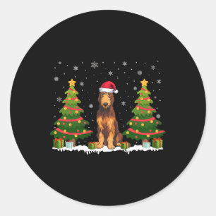 Kerstboom Verlicht Ierse Wolfshond Hond Kerstman K Ronde Sticker