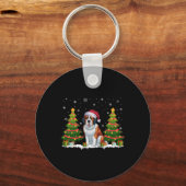 Kerstboom Verlicht Sint Bernard Hond Kerstman Sleutelhanger (Voorkant)